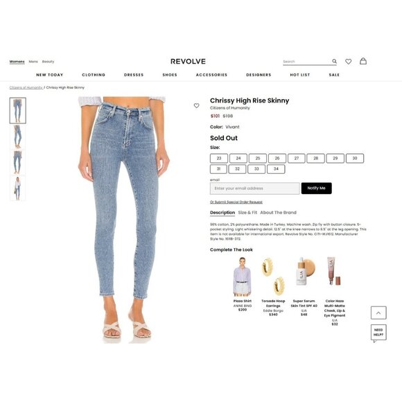 Citizens of Humanity Chrissy High Rise Skinny Jeans Size 25 Vivant 1611B-372 - Picture 11 of 12